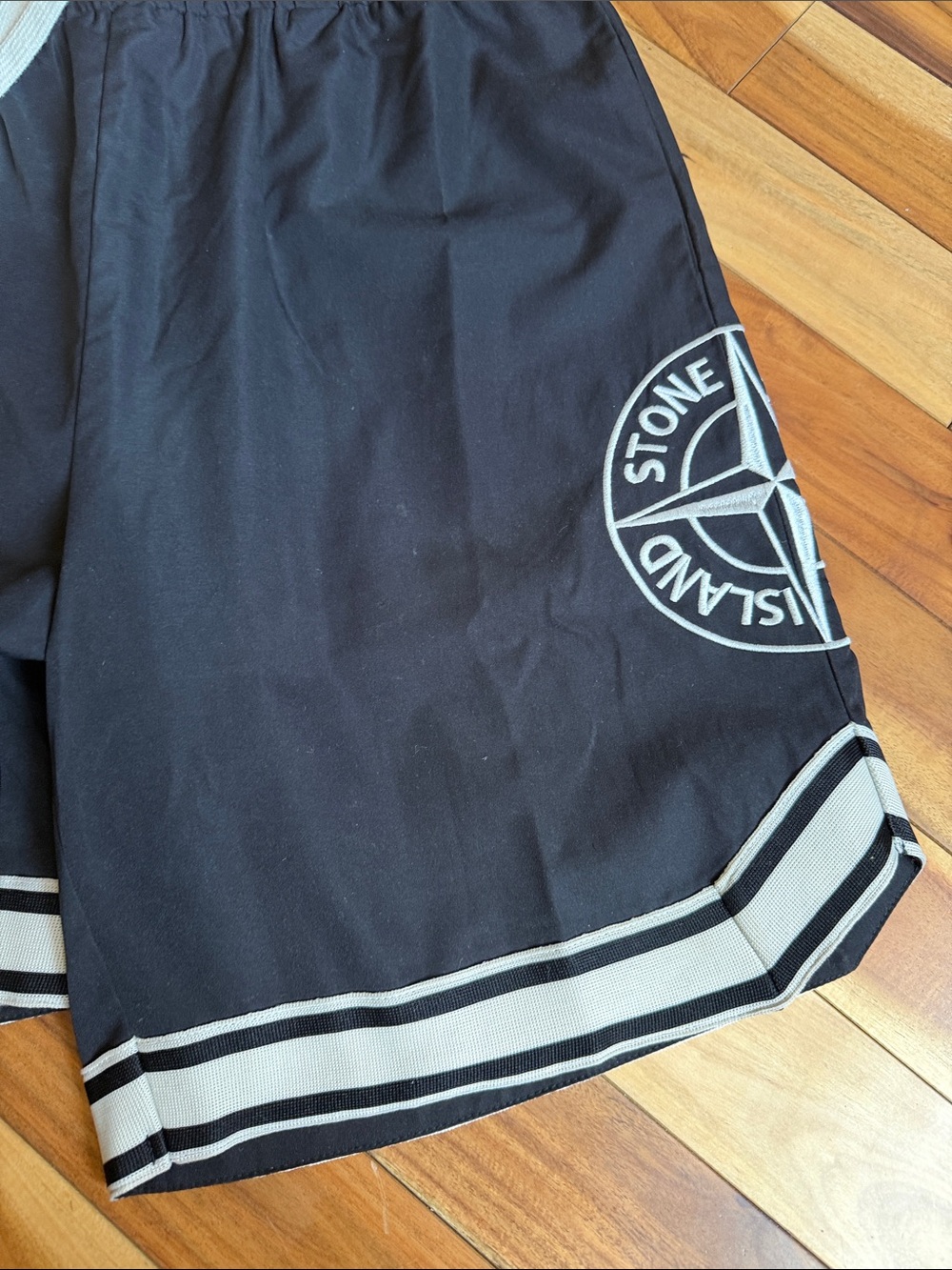 Stone Island Black Athletic Shorts with White Trim - Picture 4 of 4